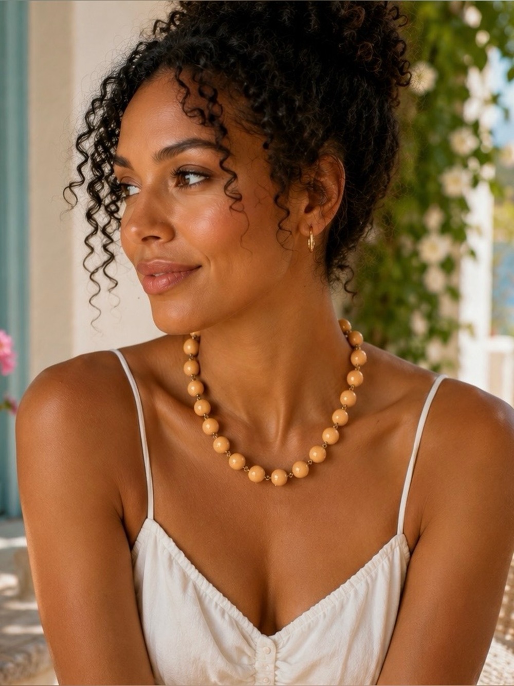 J. Crew Peach Bubble Statement Necklace Gold Tone Beaded Collar